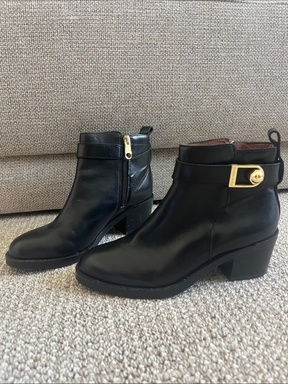 Louise et Cie Black Leather Ankle Booties with Gold Hardware